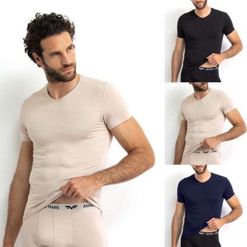 Maglia uomo scollo a V in fibra di bamboo Armata di Mare 2255