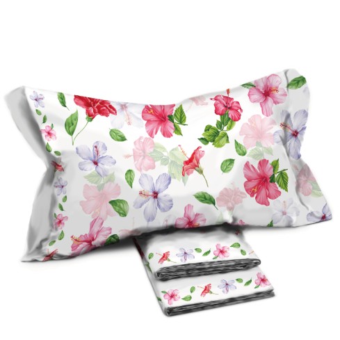 Completo letto Pompea Ibisco lenzuola sopra sotto con angoli federa rosa