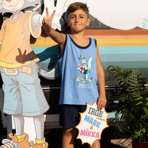 Pigiama bimbo canotta con gattino 100% Cotone Irge IKC457