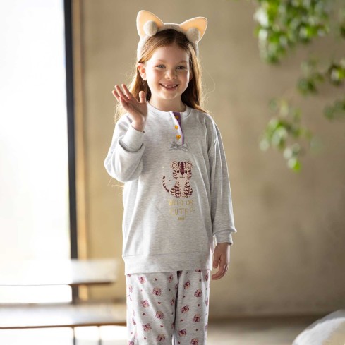 Pigiama bambina con tigrotto caldo cotone Irge IKI498