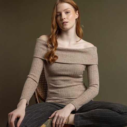 Maglia donna a coste con scollo a spalle scoperte Admas 43663