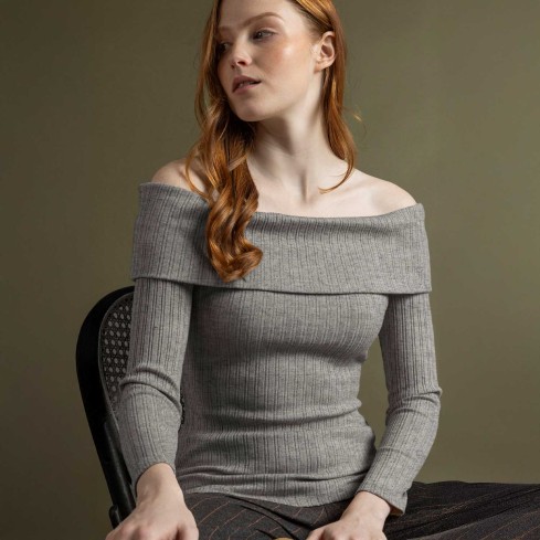 Maglia donna a coste con scollo a spalle scoperte Admas 43663