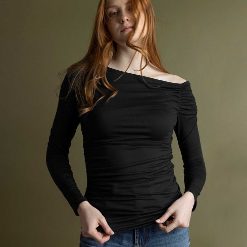 Maglia donna monospalla asimmetrica con arricciatura Admas 43677