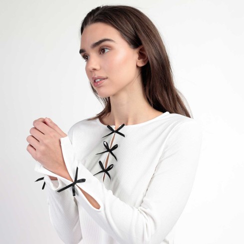 Maglia donna scollo rotondo con fiocchetti Admas 43683