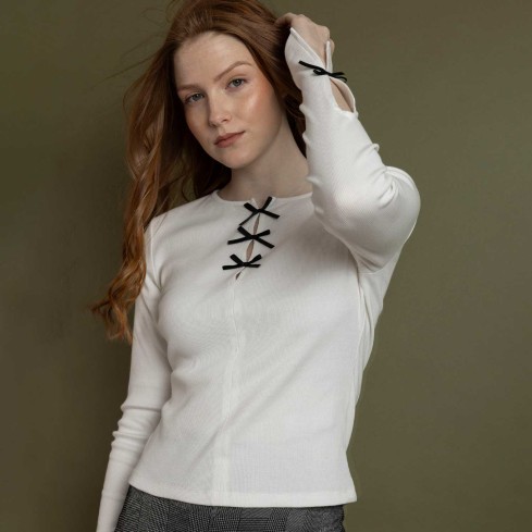 Maglia donna scollo rotondo con fiocchetti Admas 43683