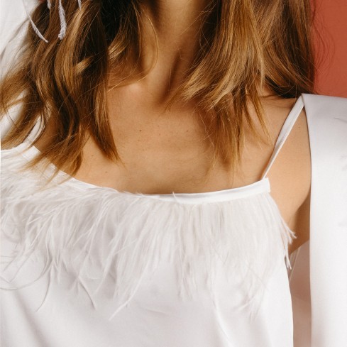 Camicia da notte raso satinato sposa luxury con piume Admas 61322