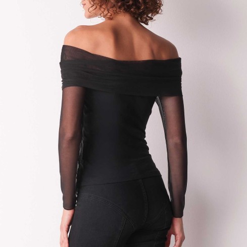 Maglia donna scollo drappeggiato in tulle e cotone Cotonella ADD18