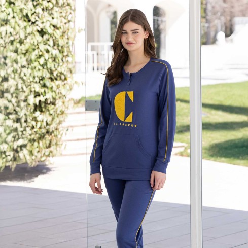 Pigiama donna serafino manica lunga caldo cotone El Charro ELP51