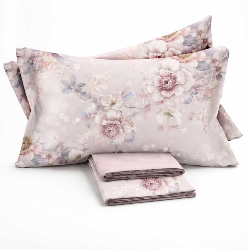 Completo letto floreale in percalle di cotone Enrico Coveri Kaira