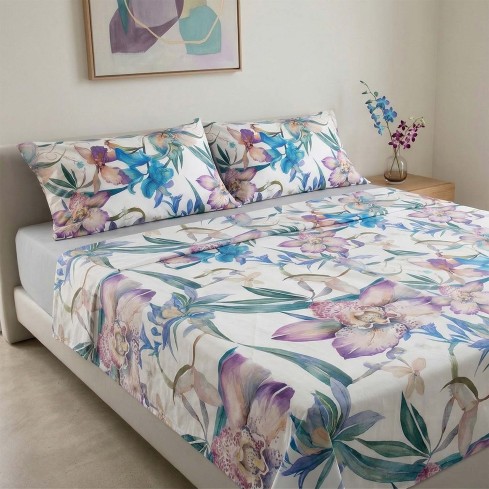 Completo letto matrimoniale maxi 100% cotone floreale Enrico Coveri Rhea