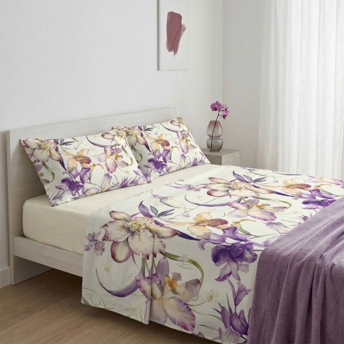 Completo letto matrimoniale maxi 100% cotone floreale Enrico Coveri Rhea