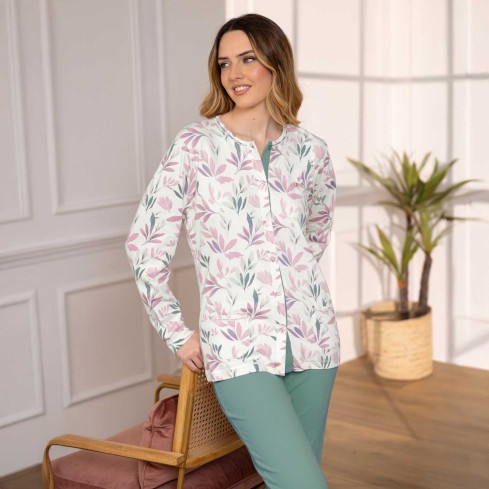 Pigiama donna maglia aperta caldo cotone Irge IRI2458
