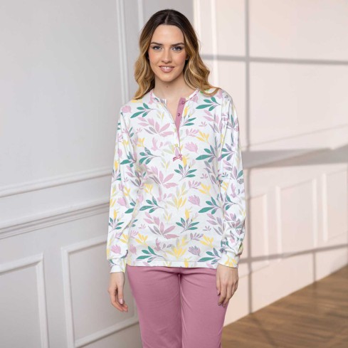 Pigiama donna a fantasia scollo serafino Irge IRI2459