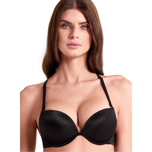 Reggiseno super push up Lormar double liscio imbottito fronte nero modella