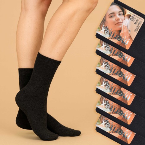 Calze donna altezza midi Meritex caldo cotone nero 6 paia 110