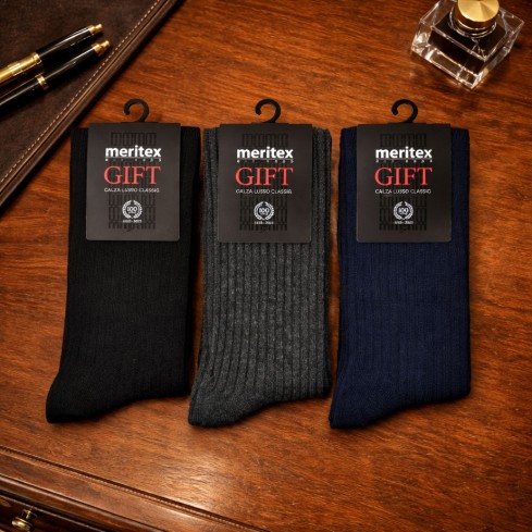 Calze uomo lunghe a coste caldo cotone Meritex 1906 - 3 paia