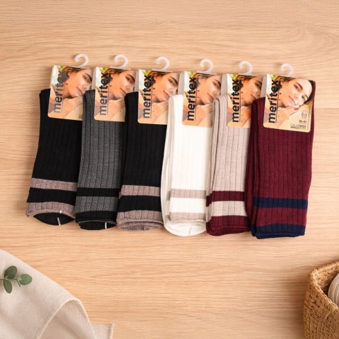 Calze donna midi a coste caldo cotone Meritex 4628 - 6 paia 