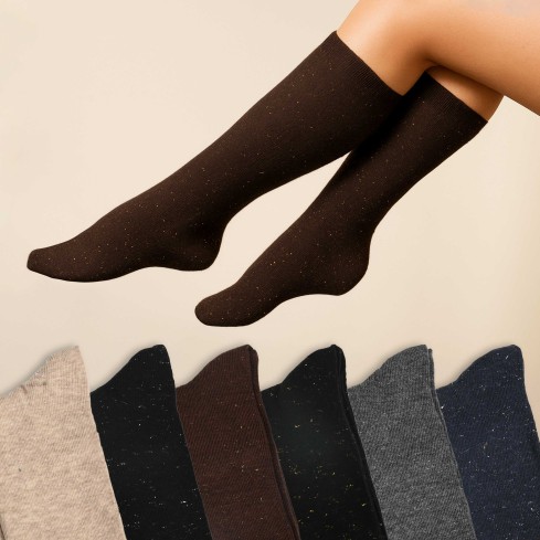 Calze lunghe caldo cotone meritex donna lamè 6 paia ass 6620