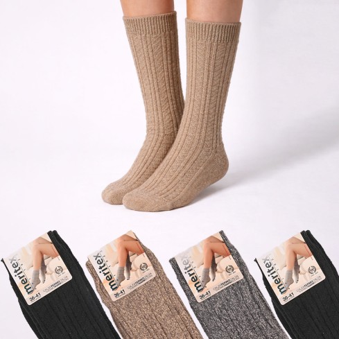 Calze donna midi motivo intrecciato calde Meritex 410 - 4 paia