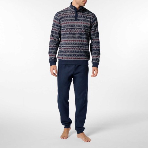 Pigiama uomo fantasia collo alto jersey caldo Perofil VPRT93228