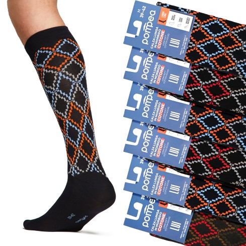 Calze lunghe fantasia geometrica Uomo Set da 6 paia Pompea Romeo S55