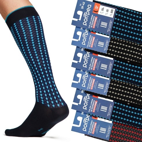 Calze lunghe in morbido cotone uomo Set da 6 paia Pompea Santiago S55