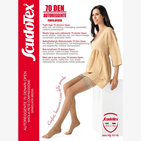 Calze autoreggenti compressione graduata punta aperta 70 den Scudotex 823