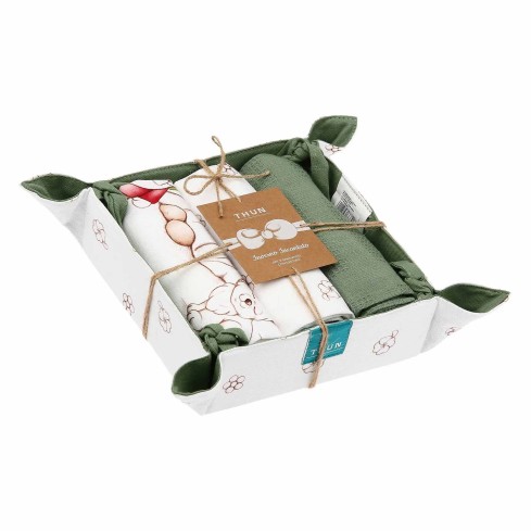 Set da cucina strofinacci a fantasia + cesto Thun 3 pezzi 