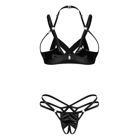 Set sexy effetto latex reggiseno aperto perizoma cavallo aperto Obsessive Keira Lise