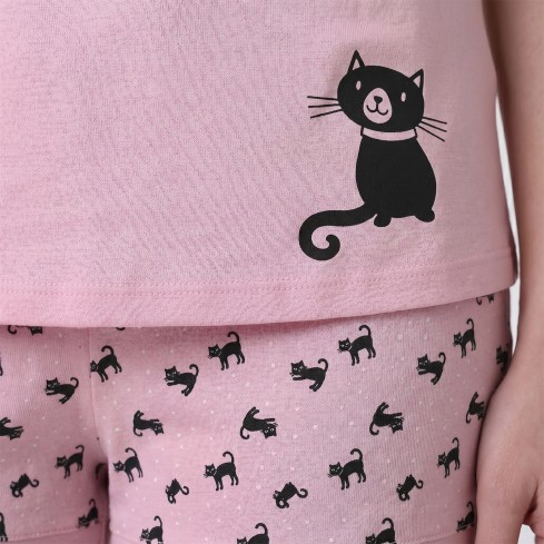 Pigiama donna con gatto 100% cotone Lovable L0EQM
