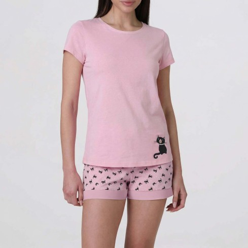 Pigiama donna con gatto 100% cotone Lovable L0EQM