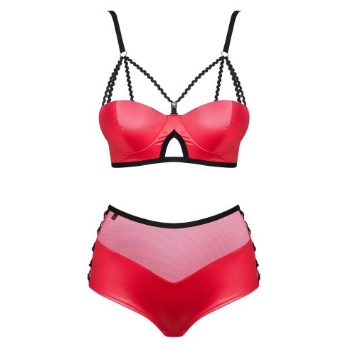 Set sexy effetto pelle reggiseno con ferretto slip alti stringati Obsessive Leatheria