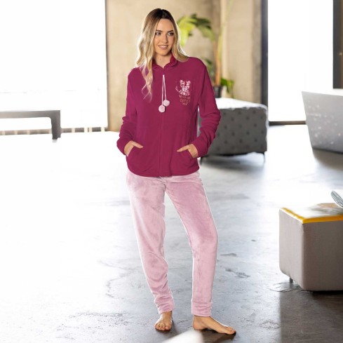 Pigiama donna full zip in pile coral Irge MIC2491