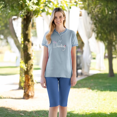 Pigiama donna scollo serafino e pantalone ciclista Irge MIC2596