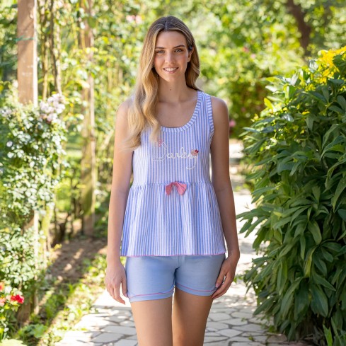 Pigiama donna estivo a righe in cotone Irge MIC2597