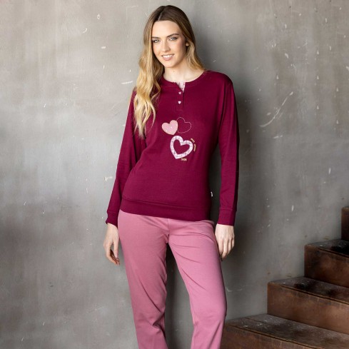 Pigiama donna cuoricini caldo cotone Irge MII2414