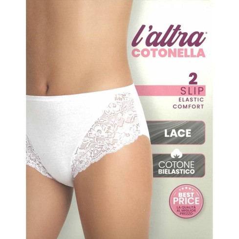Slip midi donna Cotonella 4940 cotone e pizzo 2 pz