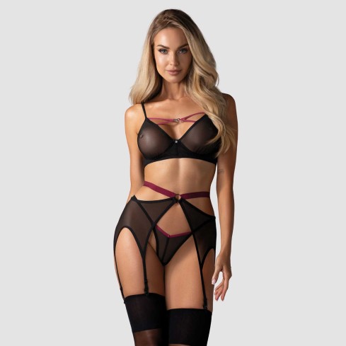 Coordinato reggiseno perizoma reggicalze Obsessive Novenes 3 pezzi
