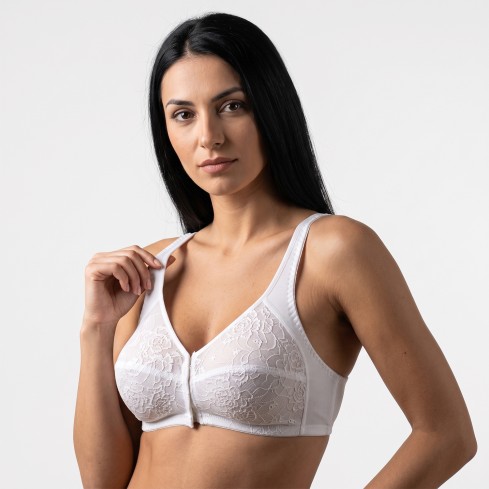 Reggiseno senza ferretto Gios Carmen cotone pizzo ganci frontali avanti