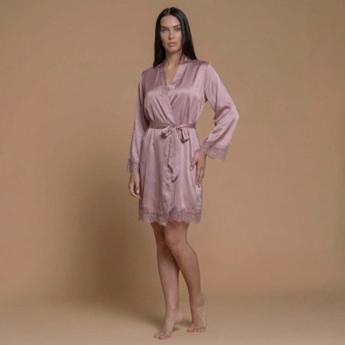 Vestaglia donna kimono in raso con pizzo Biancaluna RS77251
