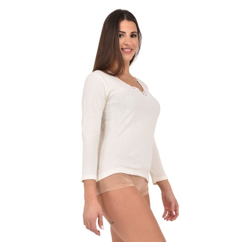 Maglia donna Bluintimo 808 manica lunga lana pizzo