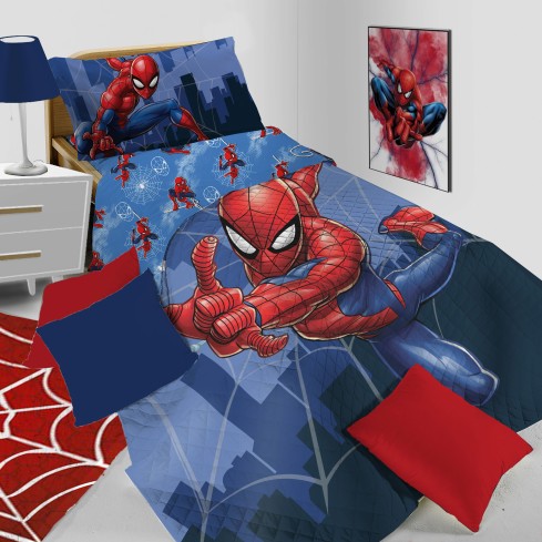 Copriletto trapuntato singolo leggero cameretta Marvel Spiderman