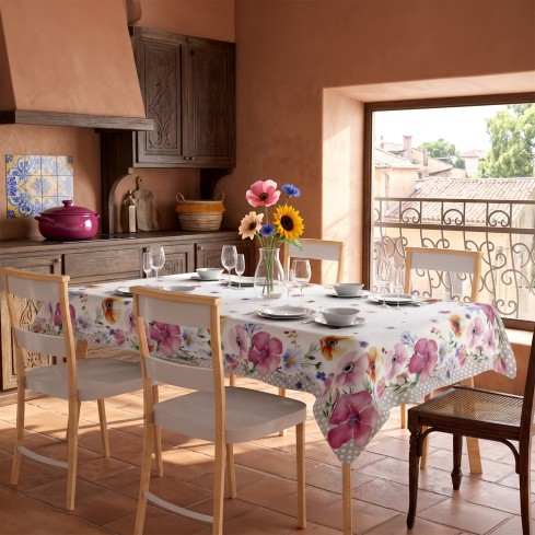 Tovaglia antimacchia con stampa floreale Zambaiti spotty picnic