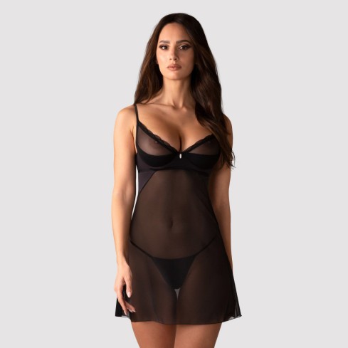 Chemise in tulle semitrasparente + perizoma Obsessive stelisa