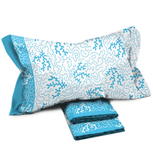 Completo letto Pompea Swirl lenzuola sopra sotto con angoli federa azzurro