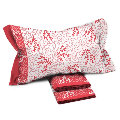 Completo letto Pompea Swirl lenzuola sopra sotto con angoli federa rosso