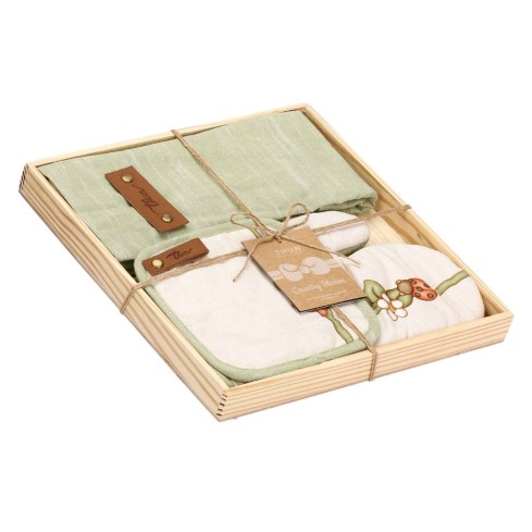 Set da Cucina presina, guanto e grembiule + vassoio in legno Country Bloom Thun