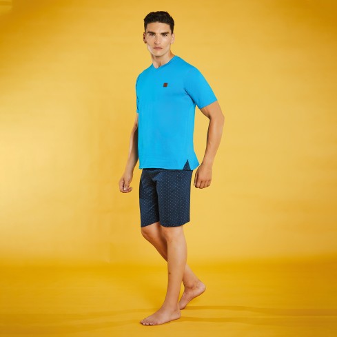 Pigiama tris uomo primaverile 100% cotone pantalone lungo + pantaloncino Nazareno Gabrielli U6002