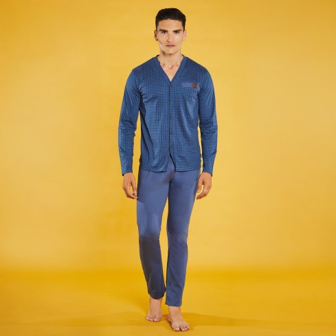 Pigiama Uomo 100% Cotone con Maglia Aperta Nazareno Gabrielli U6028