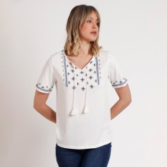 Maglia donna in cotone con nappine e stampa Admas 43523